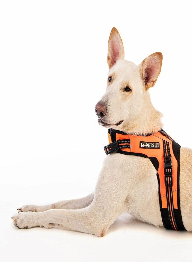 أم-بيتس حزام صدر مثلث الشكل للكلاب من إم-بيتس، مصنوع من قماش متين مقاوم للماء، يسمح بمرور الهواء، مزود بشريطين عاكسين، يوفر ملاءمة آمنة ومريحة للمشي في الهواء الطلق، حزام مثالي للرحلات والتخييم، برتقالي، كبير - Image 2